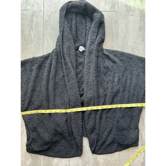 FAVLUX Fluffy Black Sherpa Teddy Open Front Jacket Coat Fall Spring Soft Cozy L - Picture 7 of 8